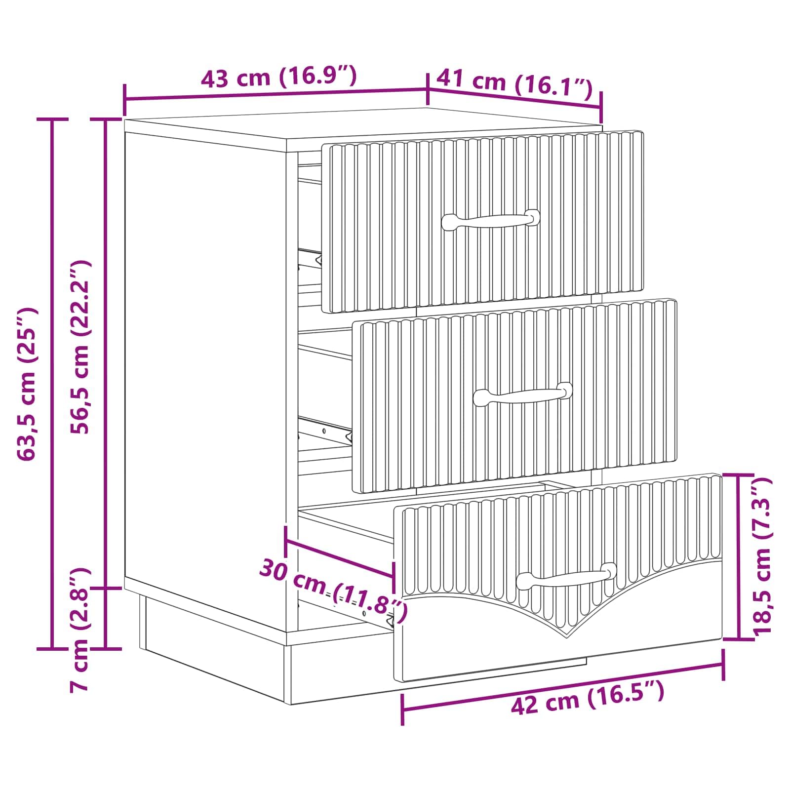 Mesita de noche de madera de roble Artisan, con 3 cajones, 43 x 41 x 63,5 cm, estilo vintage, con espacio de almacenamiento, para dormitorio, salón, pasillo y habitación infantil