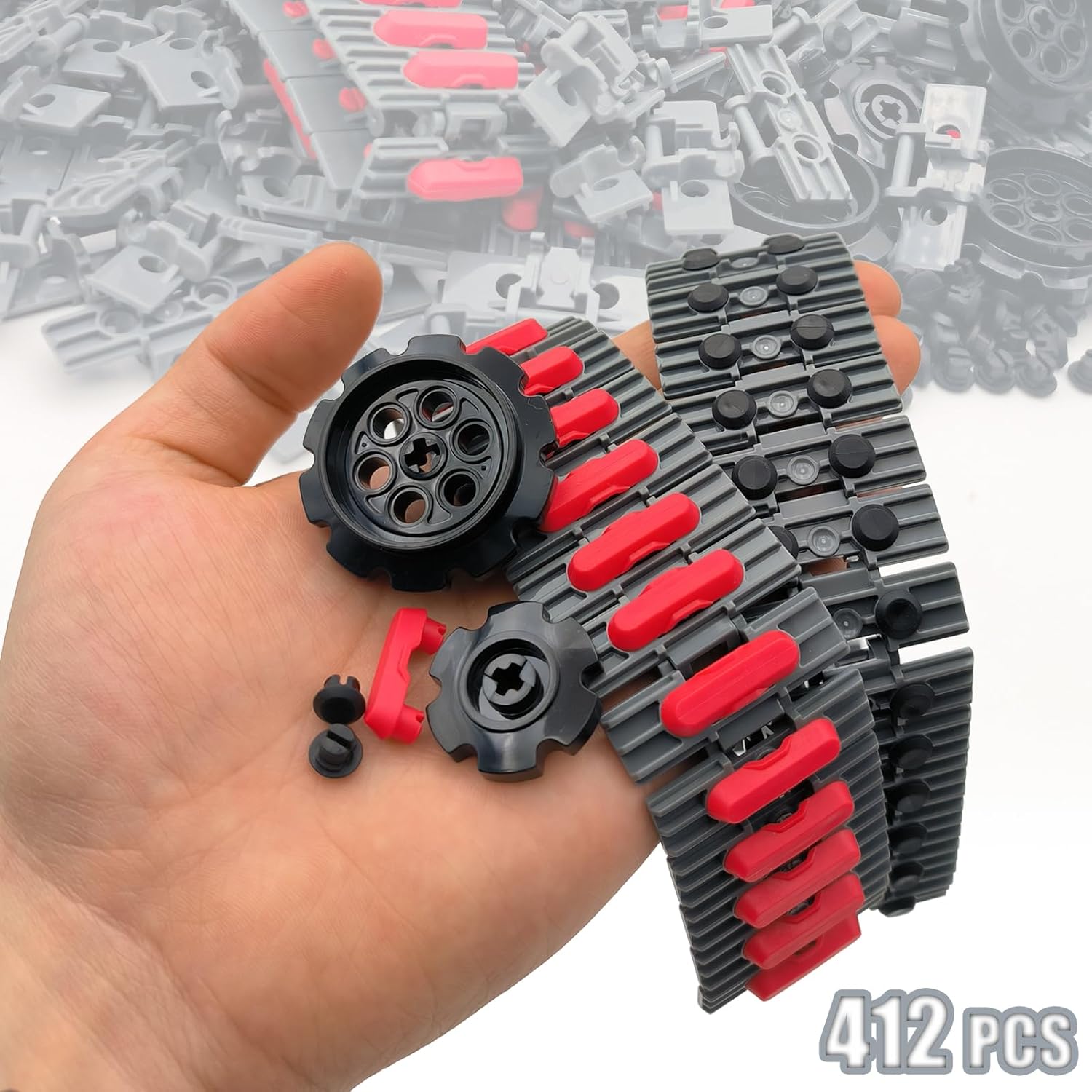 412PCS Technical Building Block Tank Track & Wheel Set - Non-Slip Tread & Chain Links MOC Parts for Robots, Cars, Motorcycles Compatible with Major Brands Tech Bricks