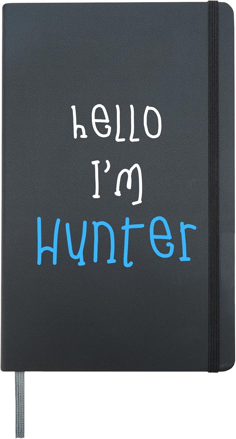 Hello I'm Hunter. Cute Funny Slogan Outfit for Boys Toddlers Hardcover Journal, Black