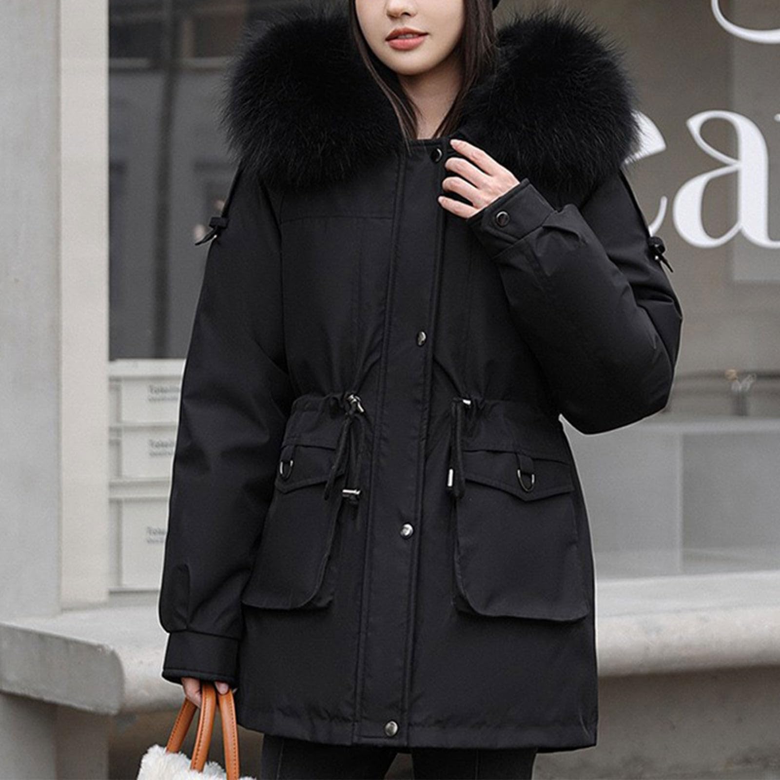 Abrigo Mujer Parka Largo con Capucha Niñas Adolescentes Abrigo Algodón Manga Larga Gruesa Chaqueta Acolchada con Cremallera de Invierno Cálido Parkas a Prueba de Viento con Bolsillos Outwear Termico