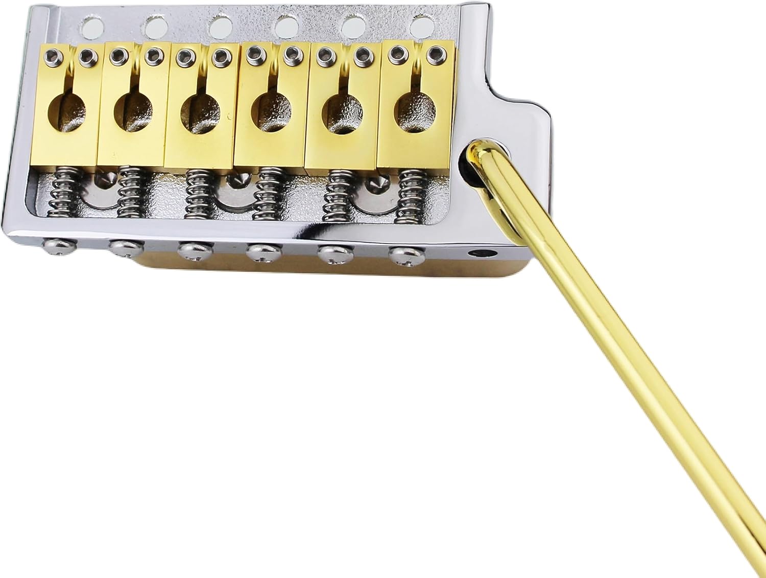 Guyker Electric Guitar Tremolo Bridge Knife Edge with Pure Copper Saddles Block & Base & Spring and Claw, Pop-In Vibrato Bar, Chrome+Gold
