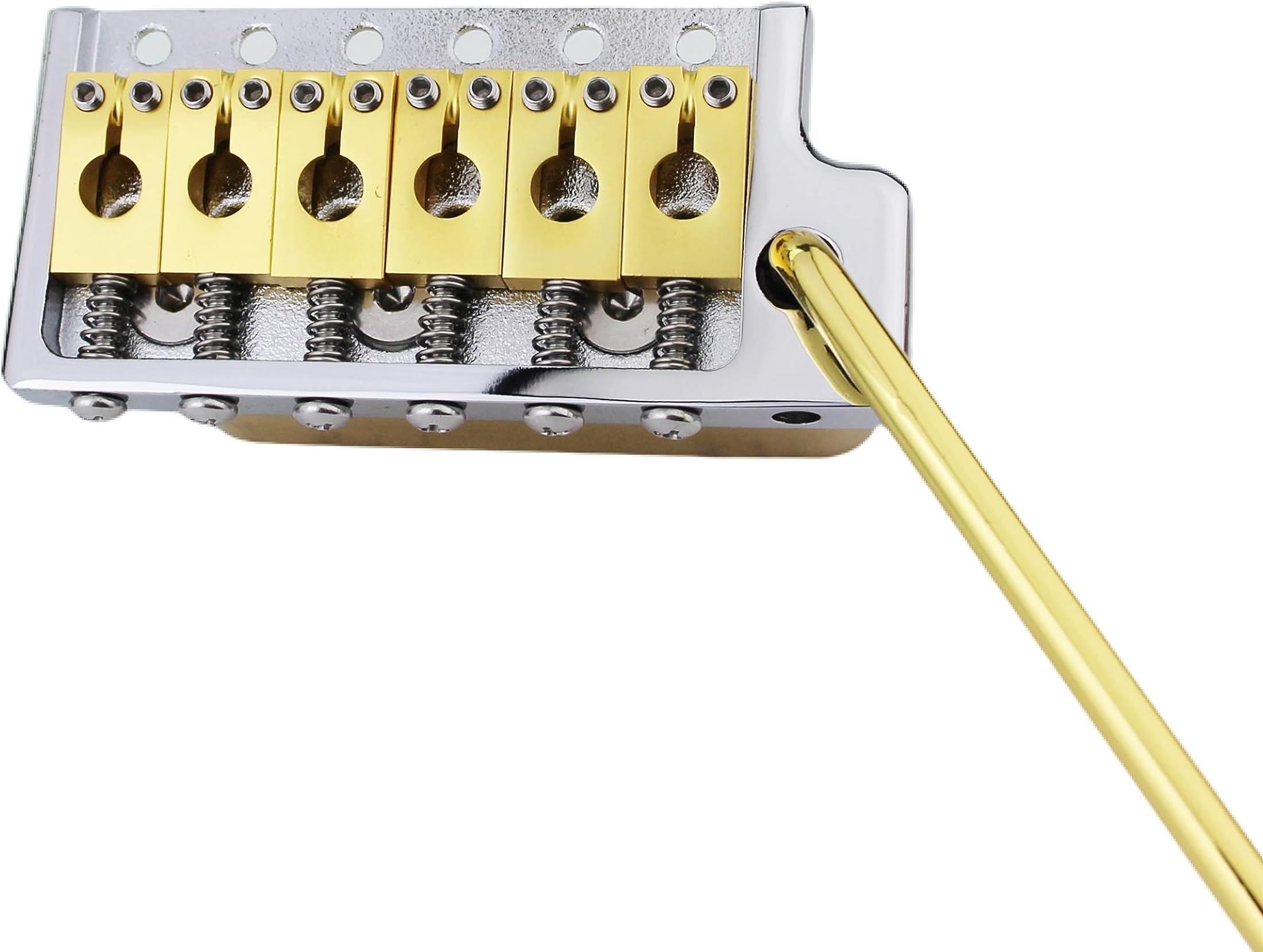 Electric Guitar PRS-Style Tremolo Bridge Knife Edge with Pure Copper Saddles Block & Base & Spring and Claw, Pop-In Vibrato Bar, Chrome+Gold