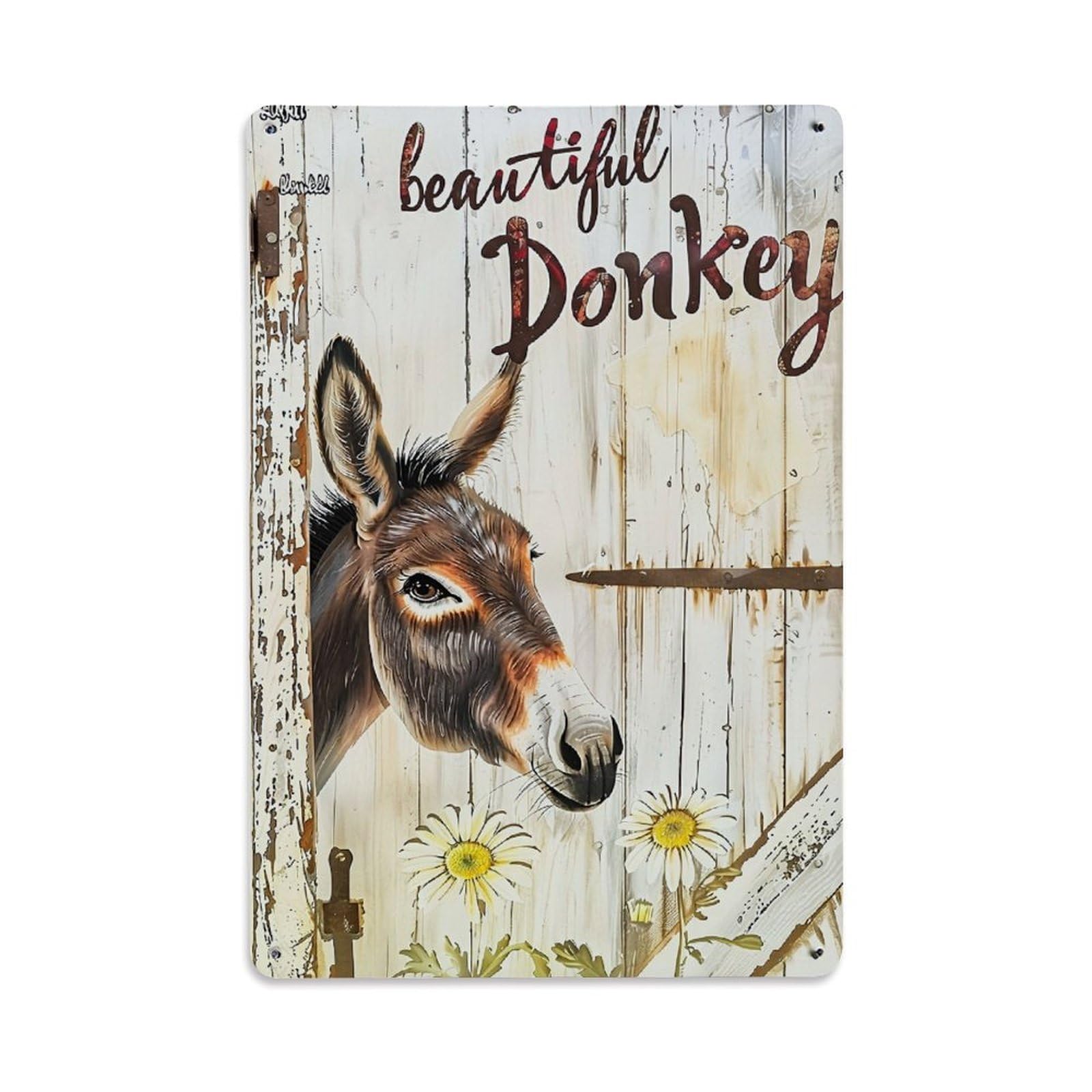 Jdfenggu Vintage Donkey Head With Daisies Retro Metal Tin Sign, Decor Art Poster For Bar, Home, Man Cave, Kitchen, Laundry Room Gift 8X12inch