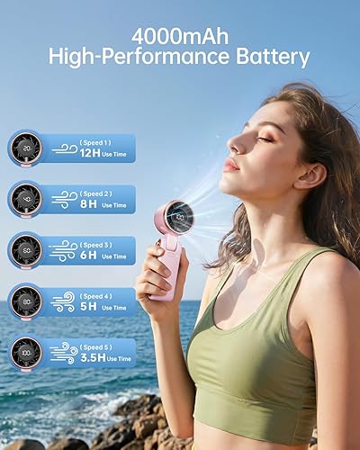 Miniatura 3 de Ventilador turbo portátil de mano  5 engranajes de alta velocidad 4000mAh recargable, mini ventilador personal de mano soplado de aire frío,