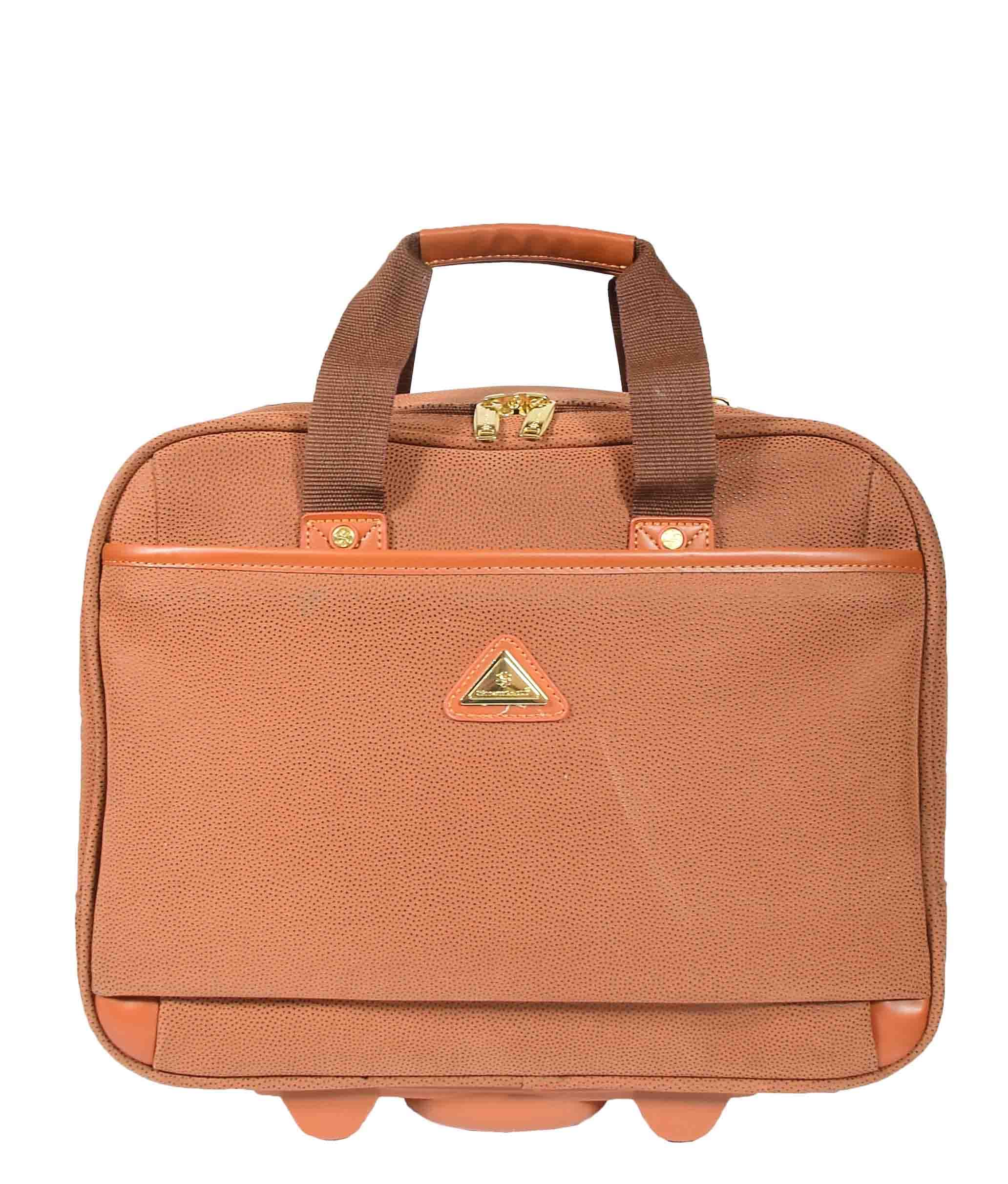 House Of Leather Maletín organizador de viaje con ruedas, ante sintético, estilo Cádiz, color rojo camello, marrón claro, M, Estuche piloto con ruedas