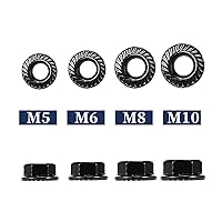 Vista 4 de Tuercas hexagonales de brida dentada M5 x 0.031 in, 50 piezas de acero inoxidable 304 18-8, rosca completa, accionamiento hexagonal, acabado Negro