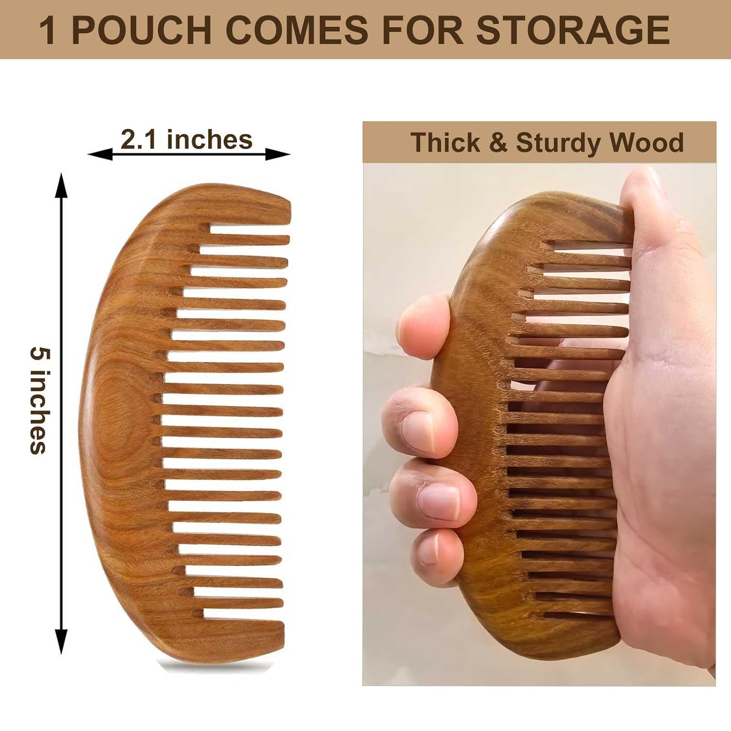 2 Pack Wooden Comb, Hair Combs for Women, Beard Comb for Men