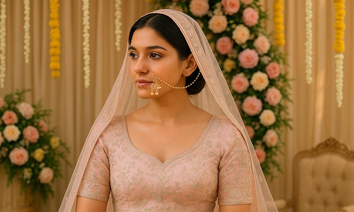 Touchstone Indian Bollywood Desire Designer Bridal Jewelry Nath (Nose Accessory) in Gold Tone for Women. - Image 8