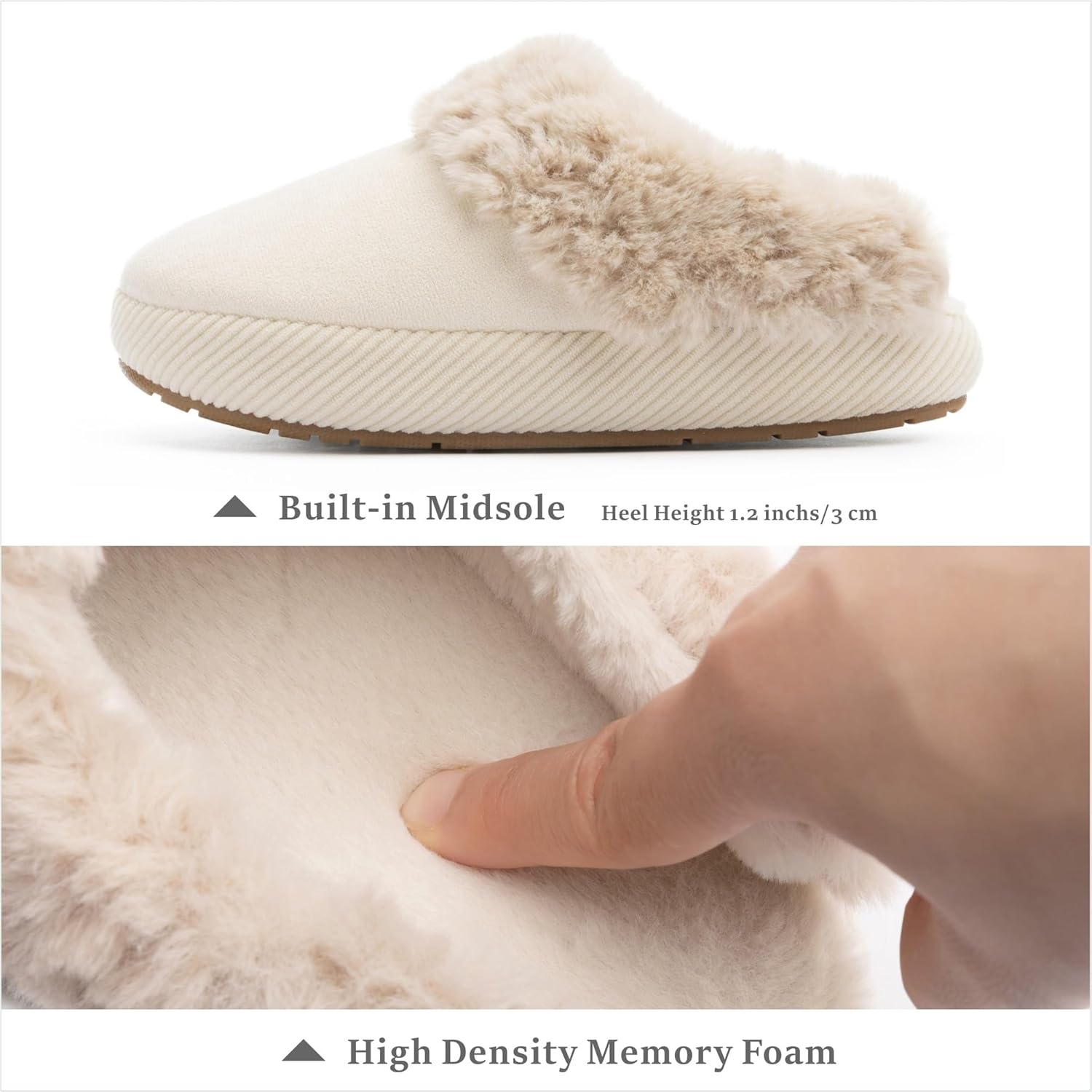 Chantomoo Slippers for Women and Men Memory Foam House Shoes Faux Suede Upper Rubber Sole Faux Fur Lining Warm Comfy Indoor Fuzzy Slippers Beige Size7 8 6.5 - Image 3