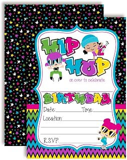Hip Hop Dance Themed Birthday Party Invitations, 20 5x7 Fill In Cards with Twenty White Envelopes by AmandaCreation