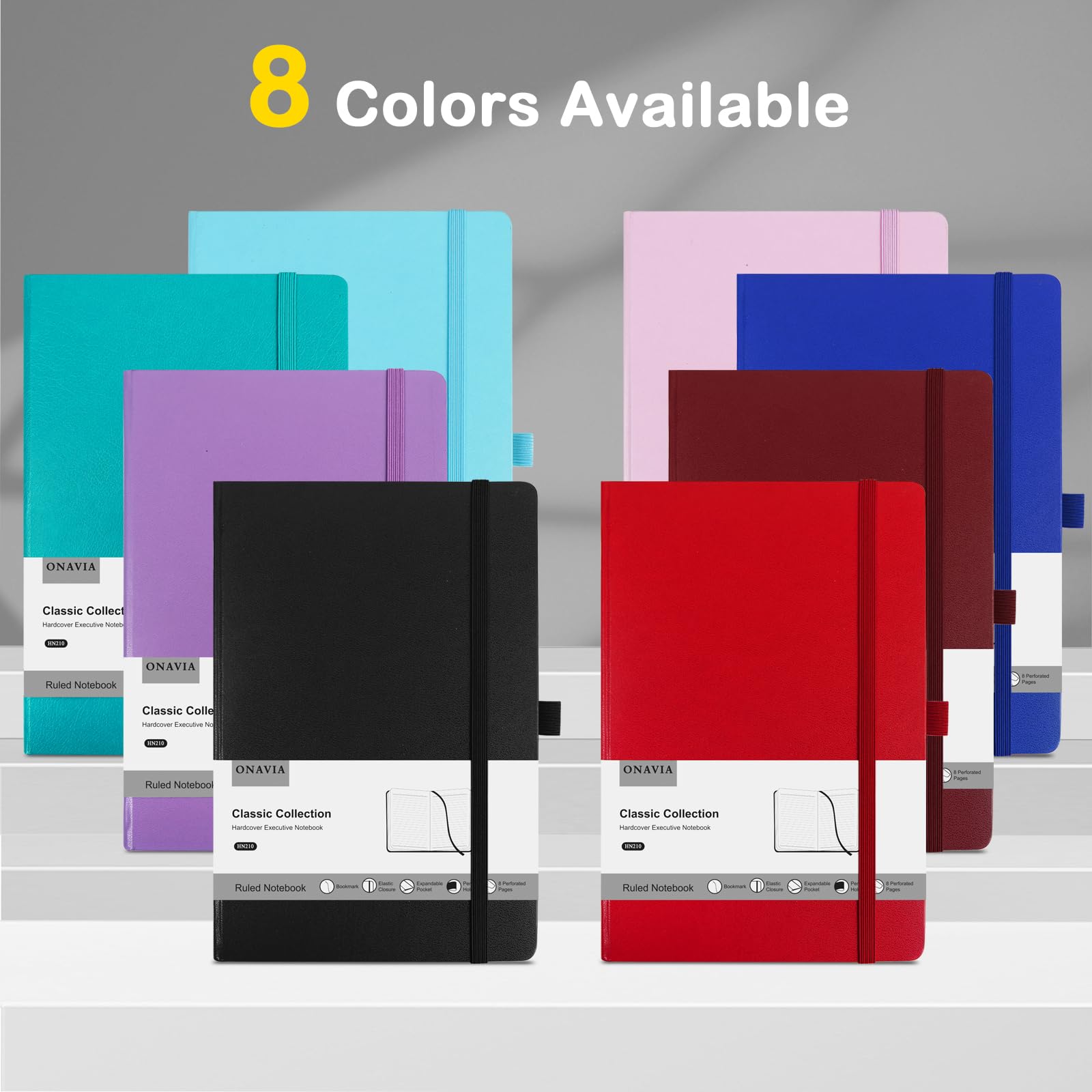 ONAVIA A5 Notizbücher Liniert Hardcover, 80 Blatt, 100 g/㎡, 8er Set Farben