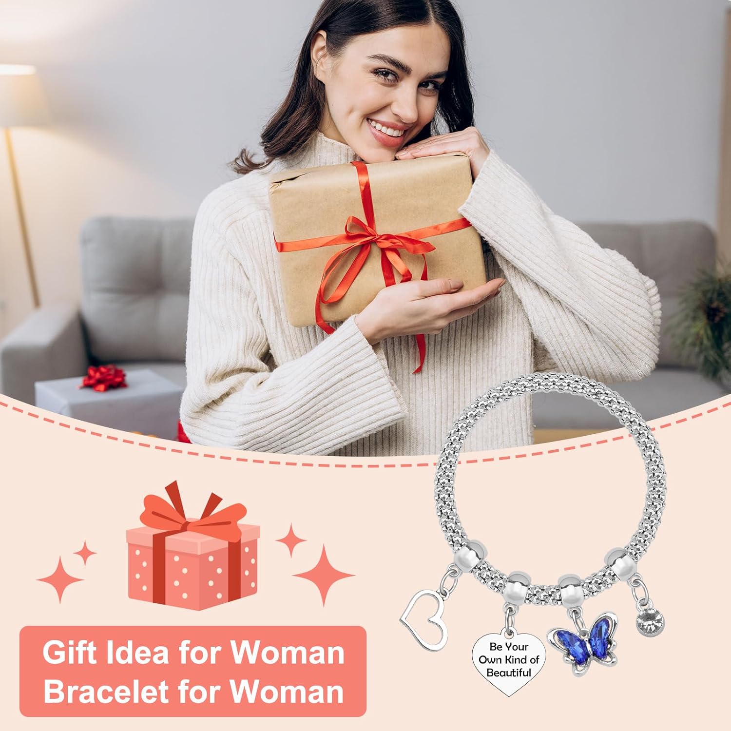 Inspirational Bracelet for Woman Butterfly Lovers Family Friend Encouragement Birthday Gifts for Daughter Sister Motivational Bracelets Christmas Graduation Present for Granddaughter Stretch Jewelry - Image 7