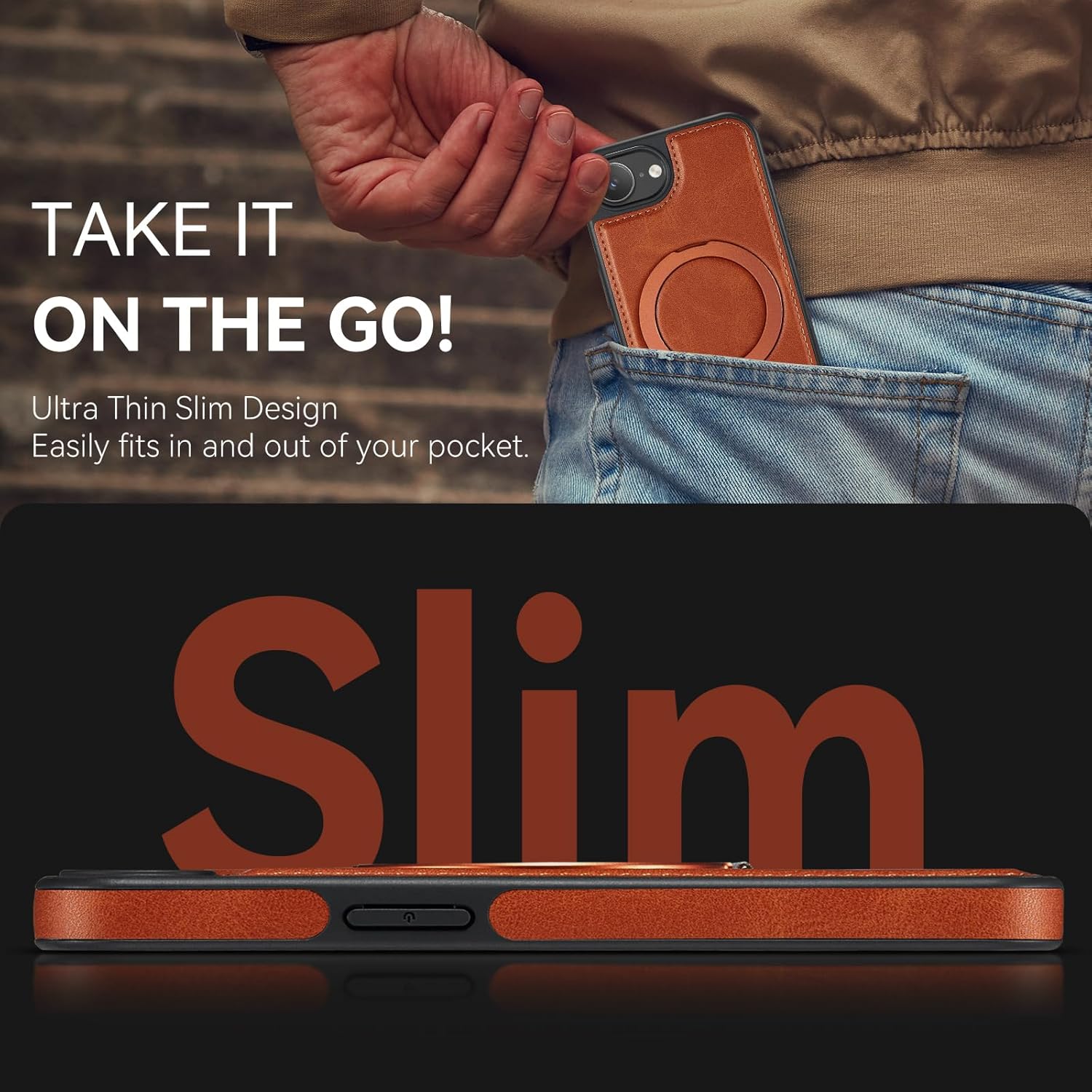 for iPhone 16E Case with Stand Compatible with Magsafe Slim PU Leather & Durable TPU Drop Proof Magnetic Kickstand Protective Phone Cover with Tempered Glass Screen Protector 16e 2025, Brown - Image 5