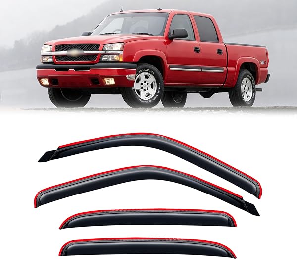 in-Channel Rain Guards for 2001-2007 Chevy Silverado & GMC Sierra 1500/2500/ 3500 Crew Cab, Window Visors Vent Deflector Shade Smoke for 02-06 Chevy Suburban/GMC Yukon XL/Escalade EXT/Avalanche - 1