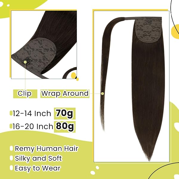 RUNATURE Ponytail Extension Human Hair Brown real hair ponytail extension Brown For Women Straight Ponytail Extension Real Hair 14 Inch 70 Gram #2 - 2
