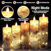 Vista 2 de Da by LED Candles Hand Painted Birch Bark Recessed String Candles Set of 5 (Heights: 4", 5", 6", 7", 8") Battery Powered with Dancing LED Flame