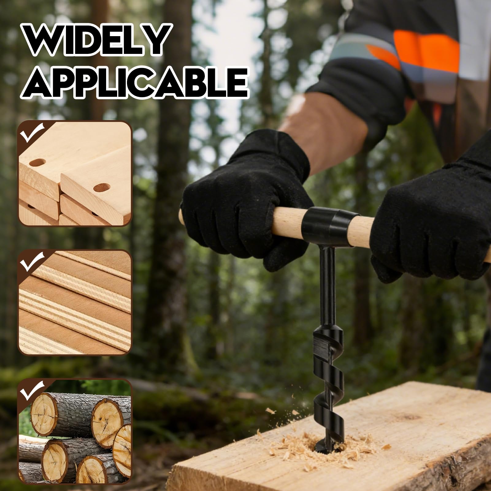 Bushcraft - Punta per trapano manuale per legno | Con chiave manuale per sopravvivenza all'aperto, lavori di bushcraft, campeggio all'aperto, lavorazione del legno, 4 pezzi