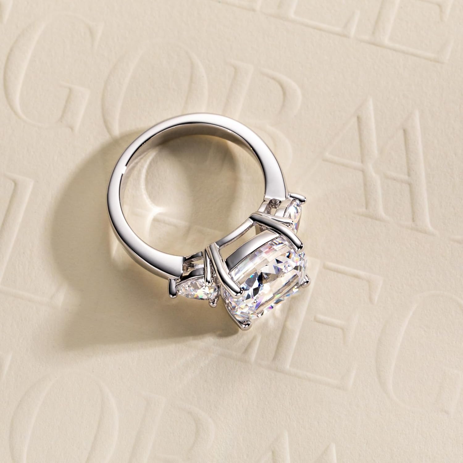 3ct-7ct Cubic Zirconia 3 Stones Engagement Rings 5A Grade Simulated Diamond Cushion Cut/Emerald Cut/Asscher Cut/Heart Cut CZ Anniversary Promise Wedding Rings for Women - Image 7