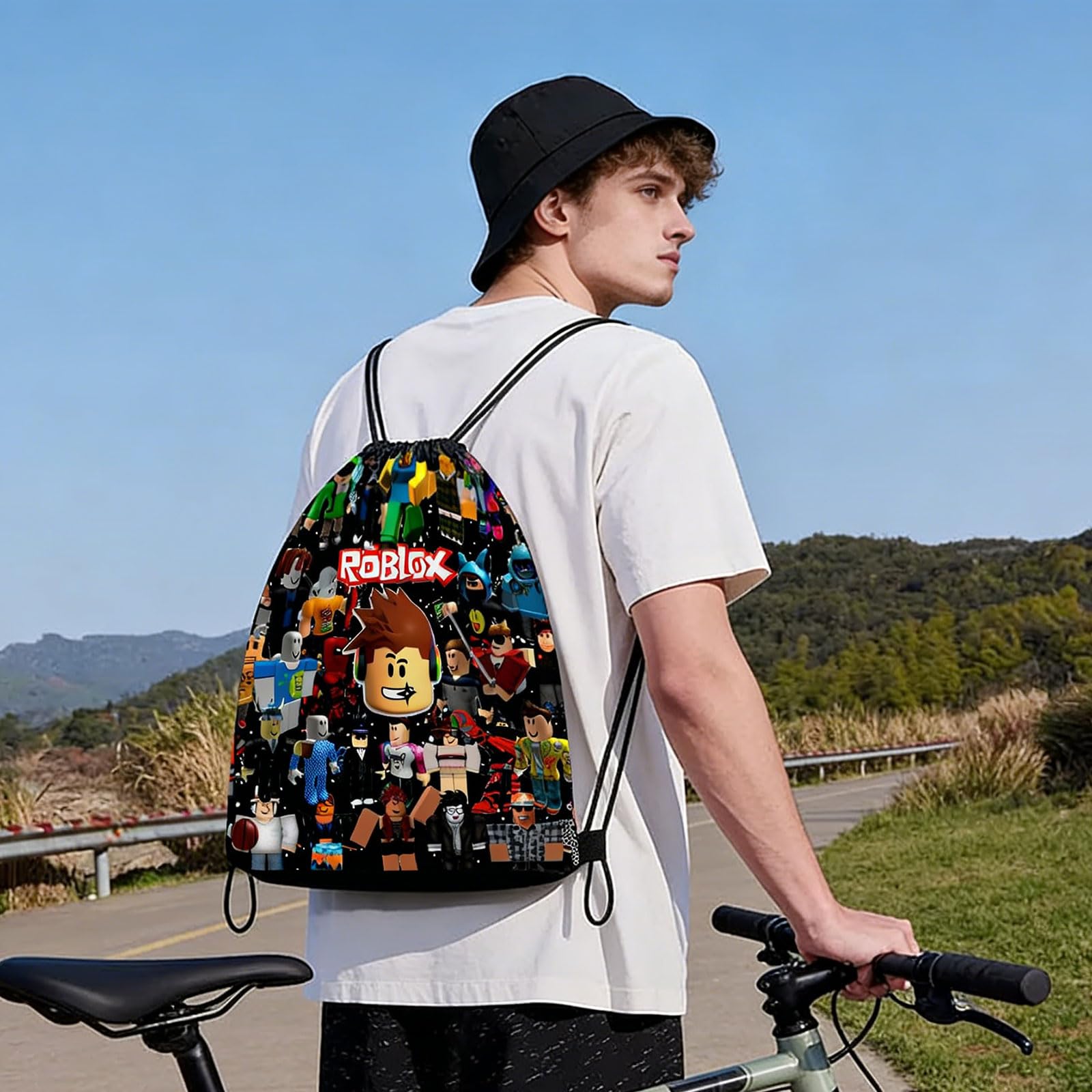 Rob-Lox Sac de gym Rob-Lox Sac de sport Hipster Gym Bag Doublé avec cordon de serrage réglable pour homme et femme