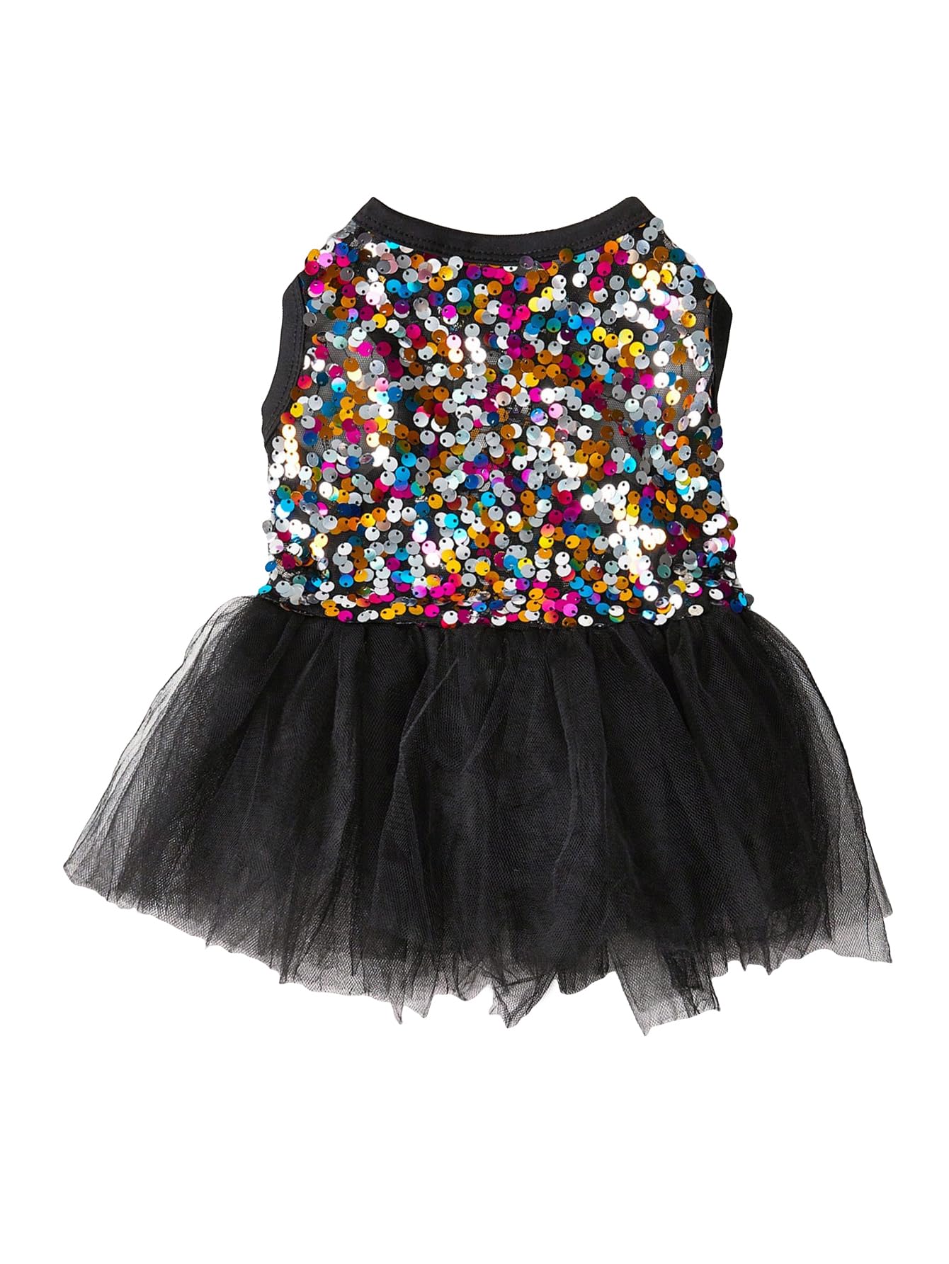 QWINEE Sparkly Sequin Dog Dress Cute Puppy Dress Skirt Tutu Bling Princess Cat Dress Summer Birthday Party Pet Dress for Small Medium Large Dogs Cats Kitten Girls Black L