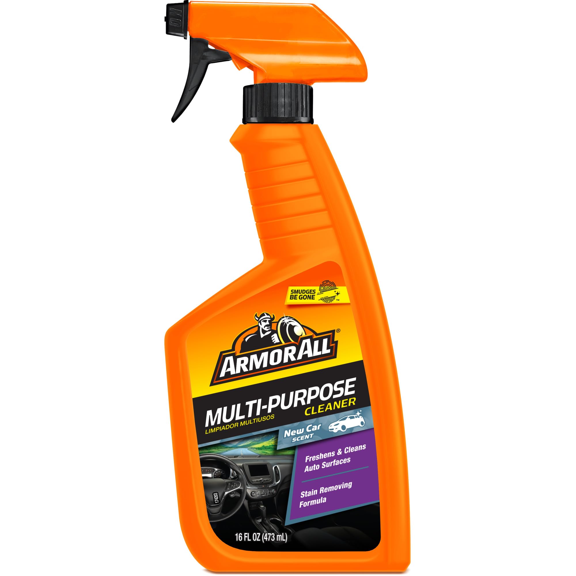 Armor All Multi-Purpose Car Cleaner Spray with Odor Elimination Technology, 16 fl oz Spray Bottle, New Car Scent, Multipurpose Interior Cleaner Original 16 Fl Oz (Pack of 1)