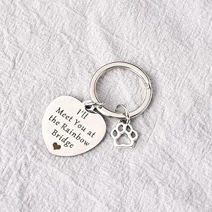 Pet Memorial Gifts Keychain for Loss of Dogs Cats Lovers Sympathy Gifts for Women Men Pets Animal Loss Keychains Remembrance Gift – I Will Meet You at the Rainbow Bridge Bereavement Key Chain Gifts