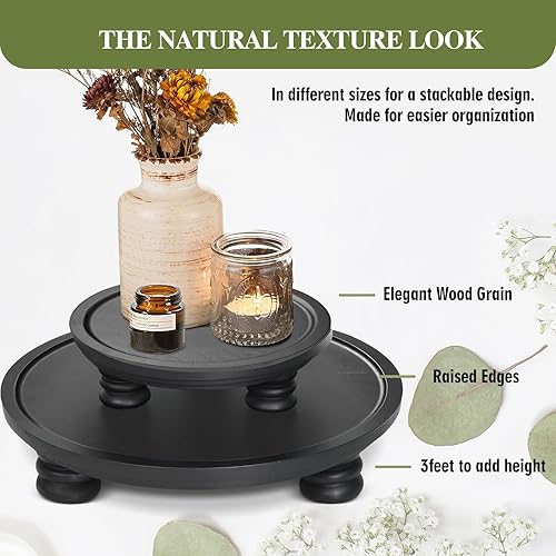 Miniatura 6 de 2 elevadores de madera para exhibición, decoración de bandeja de madera redonda, decoración de pedestal de granja para interiores, soporte de