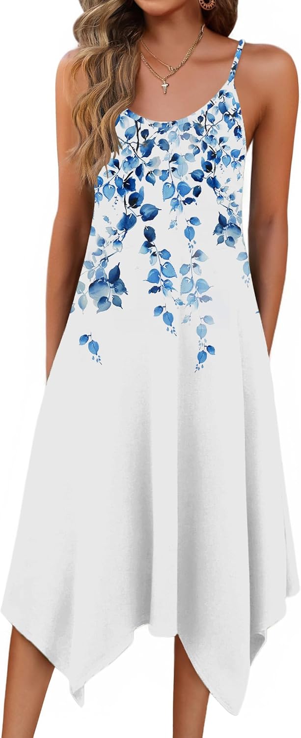 Zeagoo Women Summer Midi Dresses 2026 Hawaiian Bohemian Beach Cover Up Sundress Spaghetti Strap Casual Dress with Pockets