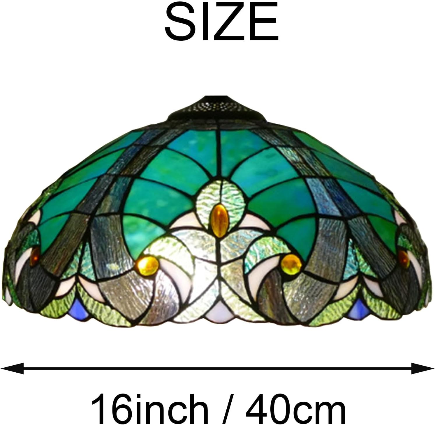Tiffany Lamp Shade Replacement, Only 16 Inch Lamp Chimney, Baroque Design, Red Blue Brown Stained Glass for Table Lamp, Pendant Light, Floor Lamp, Ceiling Fixture,Green