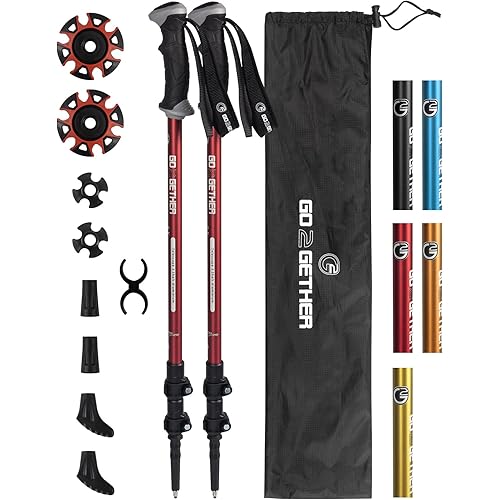 Trekking Hiking Poles Aluminum Hiking Walking Sticks with Quick Adjustable Locks - Comfort Handle - Padded Strap - Snow Baskets Attached-Suitable for Hiking, Walking