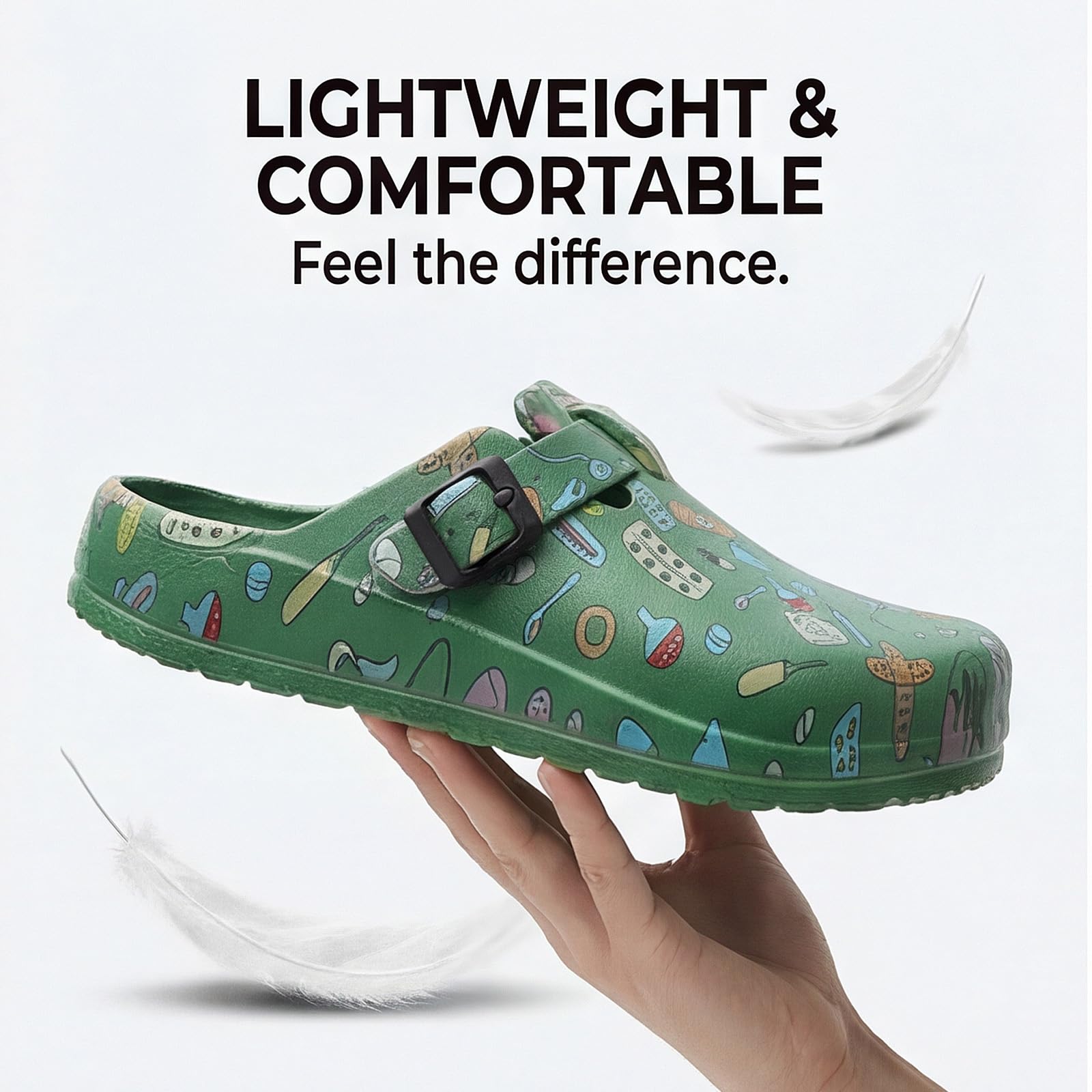 Zuecos de Enfermera con Estampado para Mujer, Zapatos Sanitarios Antideslizantes, Impermeables, Ligeros y Cómodos, Sin Cordones, Ideales para Largos Turnos de Trabajo