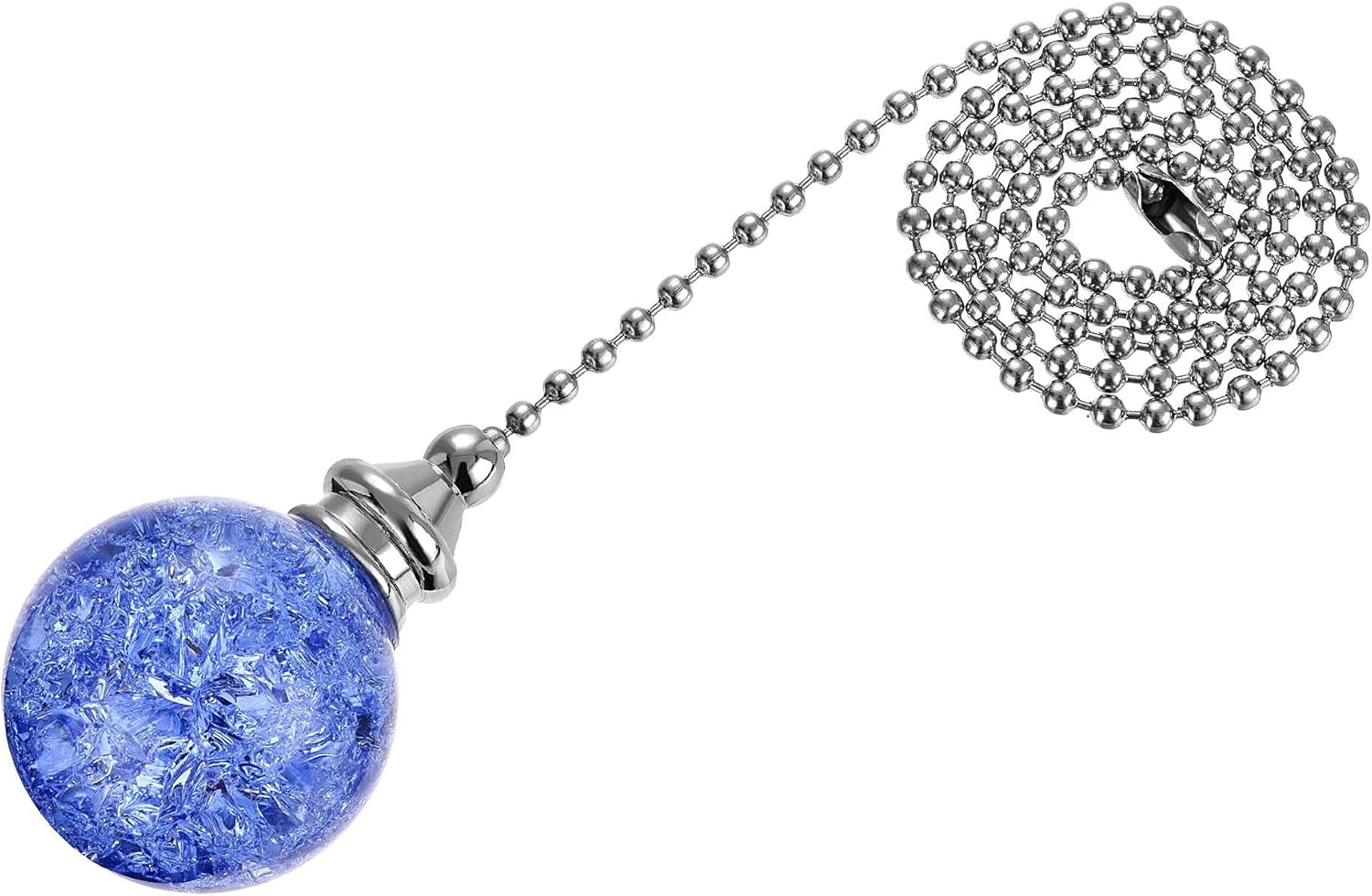 uxcell 20 Inch Ceiling Fan Pull Chain, Decorative Crystal Fan Pull Chain Ornament Extension, 3mm Diameter Beaded 30mm Ice Cracked Ball Pendant, Light Blue