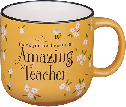 WITH LOVE Coffee Mug - Thank You for Bee-ing an Amazing Teacher, Teachers Appreciation Gifts, Gift for Teacher, Coach, or Principal, Ceramic Coffee Cup, Orange w/White Flowers, 15oz