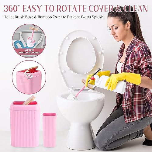 Miniatura 4 de Juego de accesorios de baño rosa de 17 piezas con bote de basura, dispensador de jabón de loción, soporte para cepillos de dientes, jabonera, vaso y
