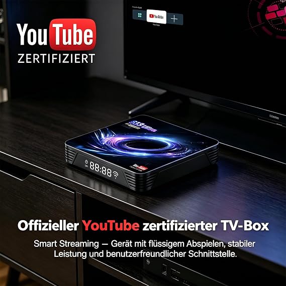 Android TV Box 14.0, YouTube Certified 4K 4GB/32GB RK3539 10/100M Ethernet