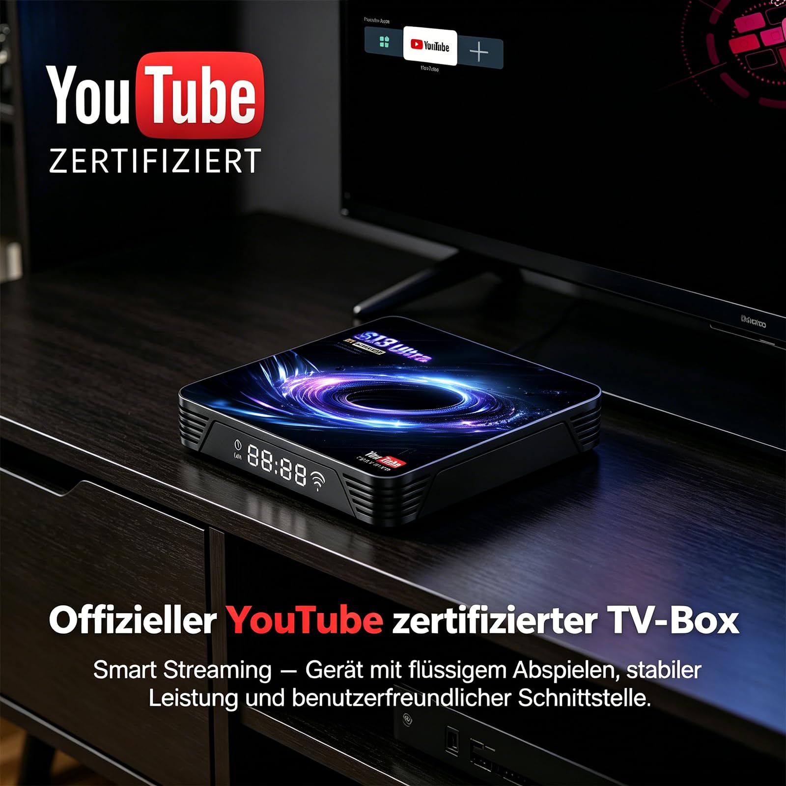 Android TV Box 14.0, YouTube Certified 4K 4GB/32GB RK3539 10/100M Ethernet | TV Box Supports 64GB Micro SD, Wi-Fi 6 BT5.4, USB 3.0, HDMI 2.1, H.265/AV1, Sprachfernbedienung