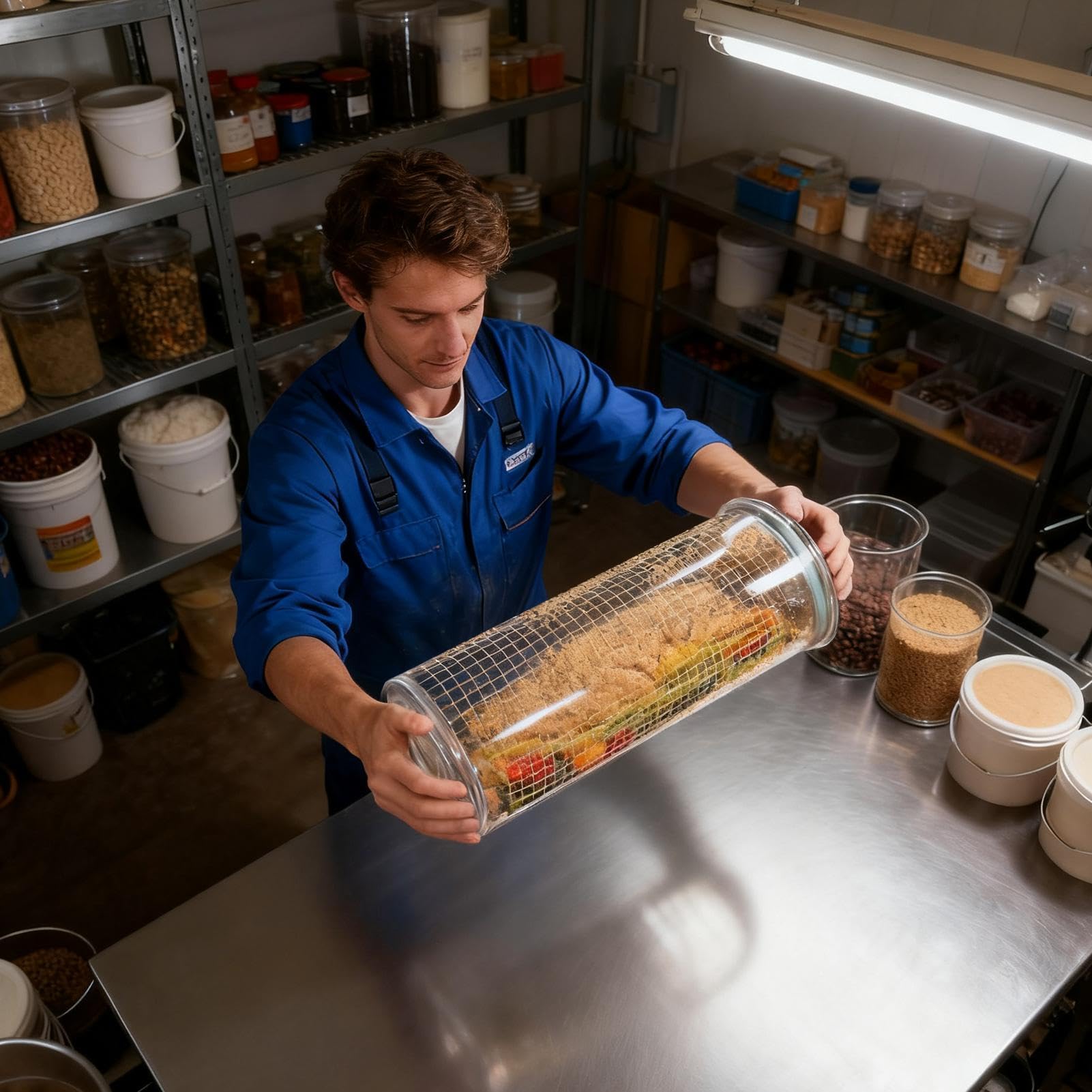 Coctelera para empanar – Acero inoxidable+PET | Dispensador transparente de 360 grados | Coctelera de de pescado con tapa | Para doméstico, horneado, preparación de comidas, Fri