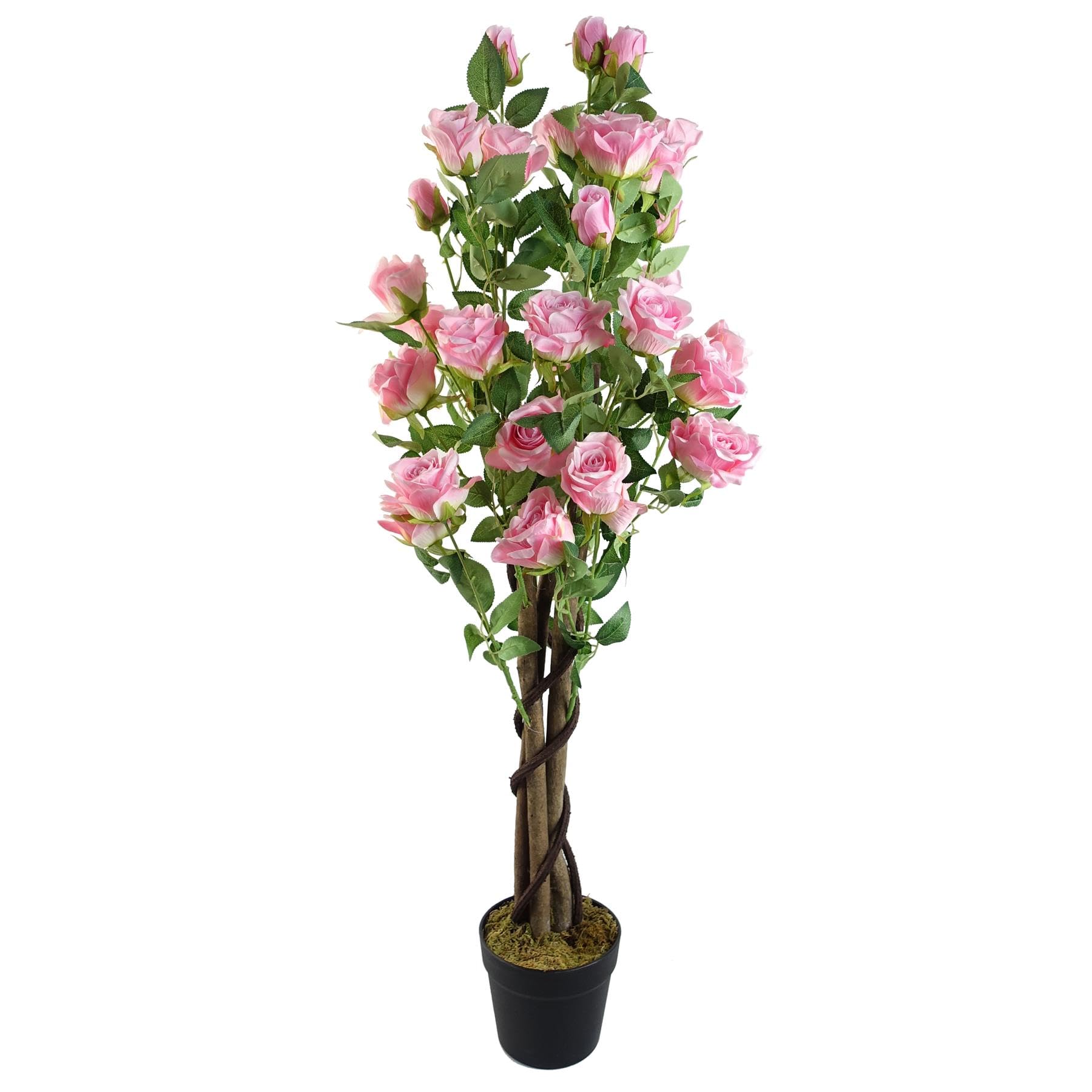 Leaf Pink Rose Artificial Tree - 105cm - Silk/Plastic - Potted