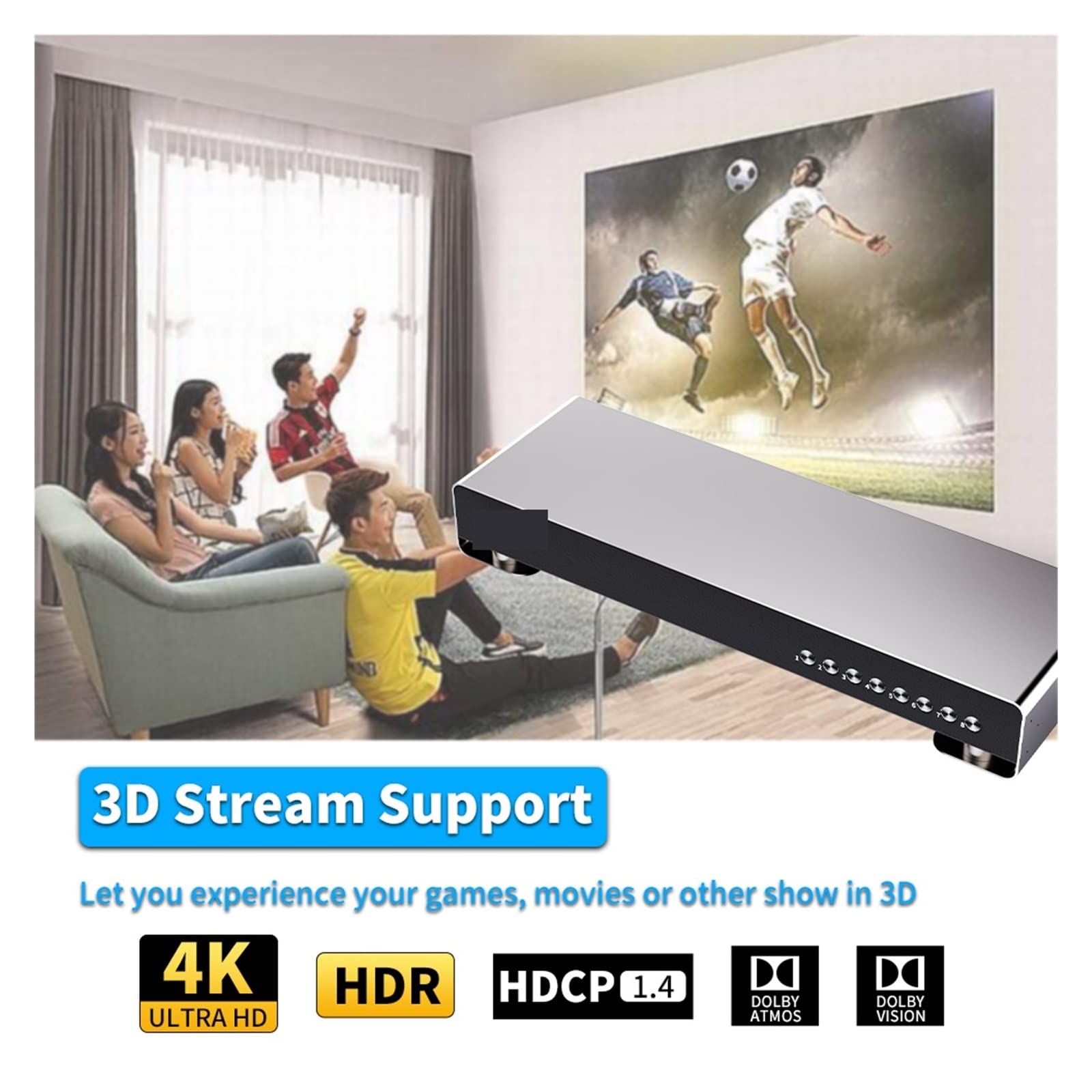 HDMI-Switch-Splitter, 4K HDMI Switch 8 In 1 Out Video Switcher 8 Ports for Host Laptop PS3/4/5 Xbox Sharing Monitor TV Projektor Einfach einzurichten