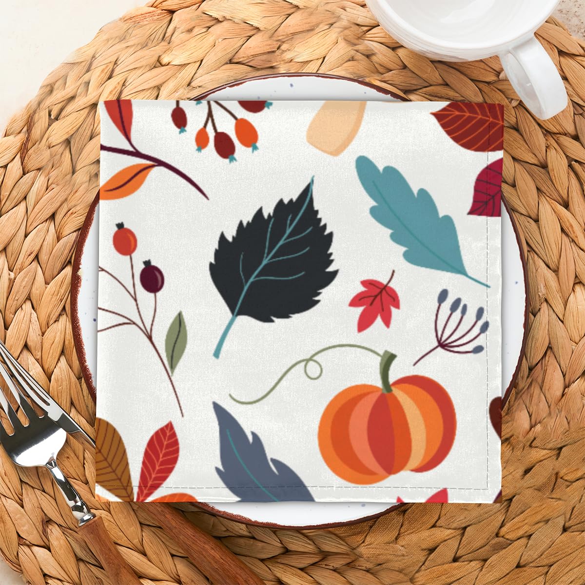 Thanksgiving/Herbst Stoffservietten-Set – 9 Stück, 50,8x50,8 Cm, Gelb/orange/rot, Wiederverwendbar