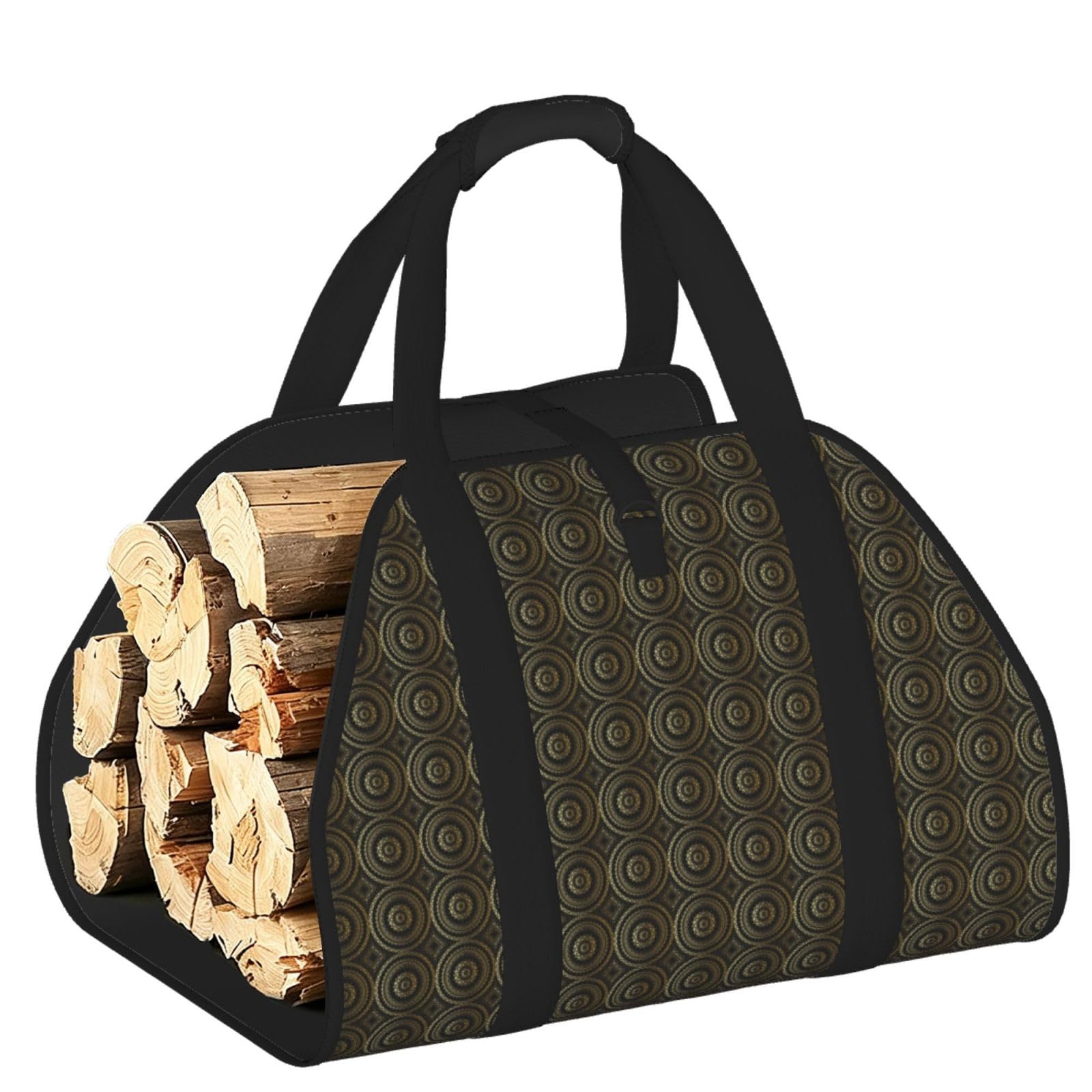 Ayyqwe Black Circle Print Firewood Bag Wood Waterproof Versatile Camping Picnic Storage Daily Home