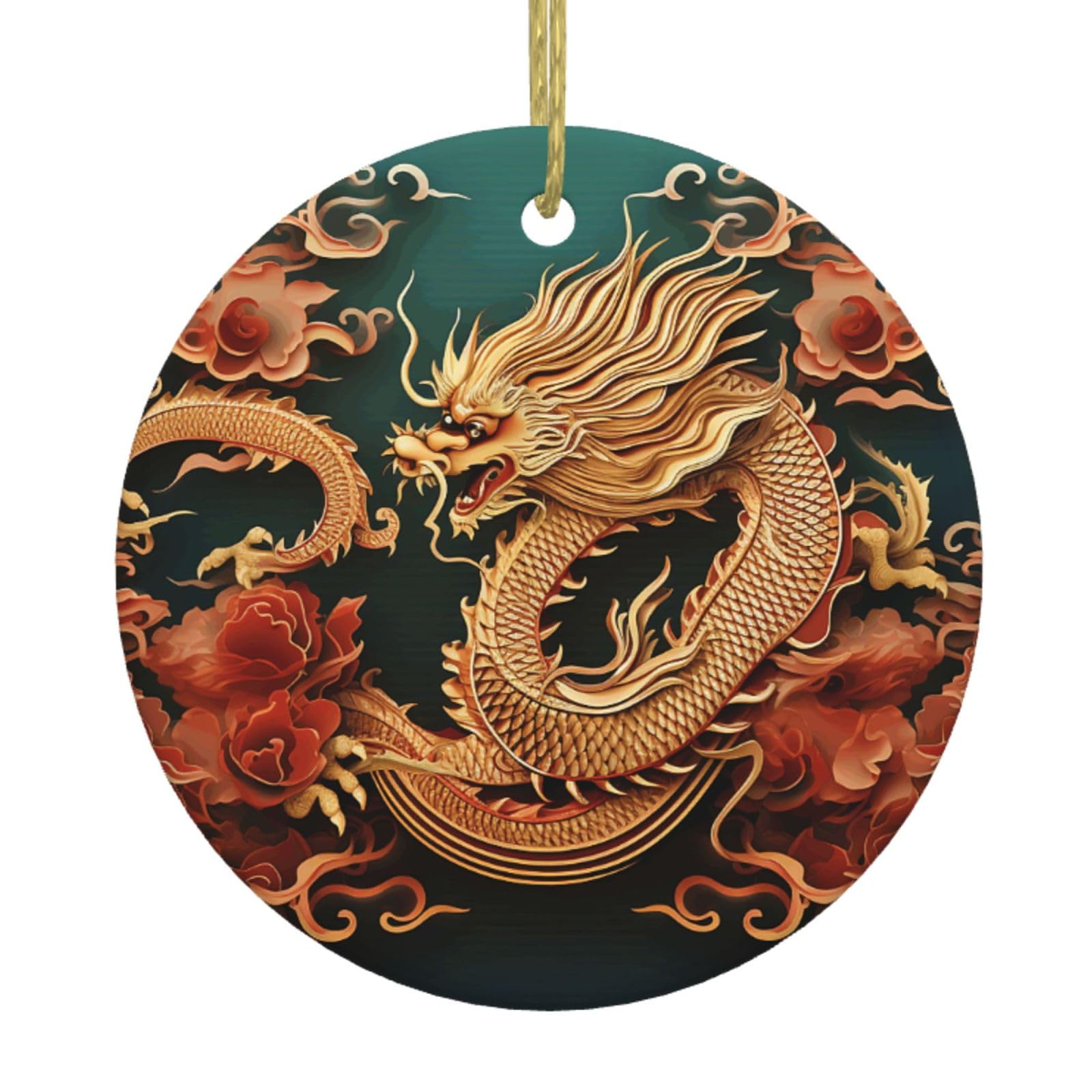 Fodpand Women's White Dragon Chinese Background Christmas Ornaments 2025, Gift Exchange For Men, Collectible Ceramic Ornament Round Hanging Ornaments For Christmas Tree Decoration