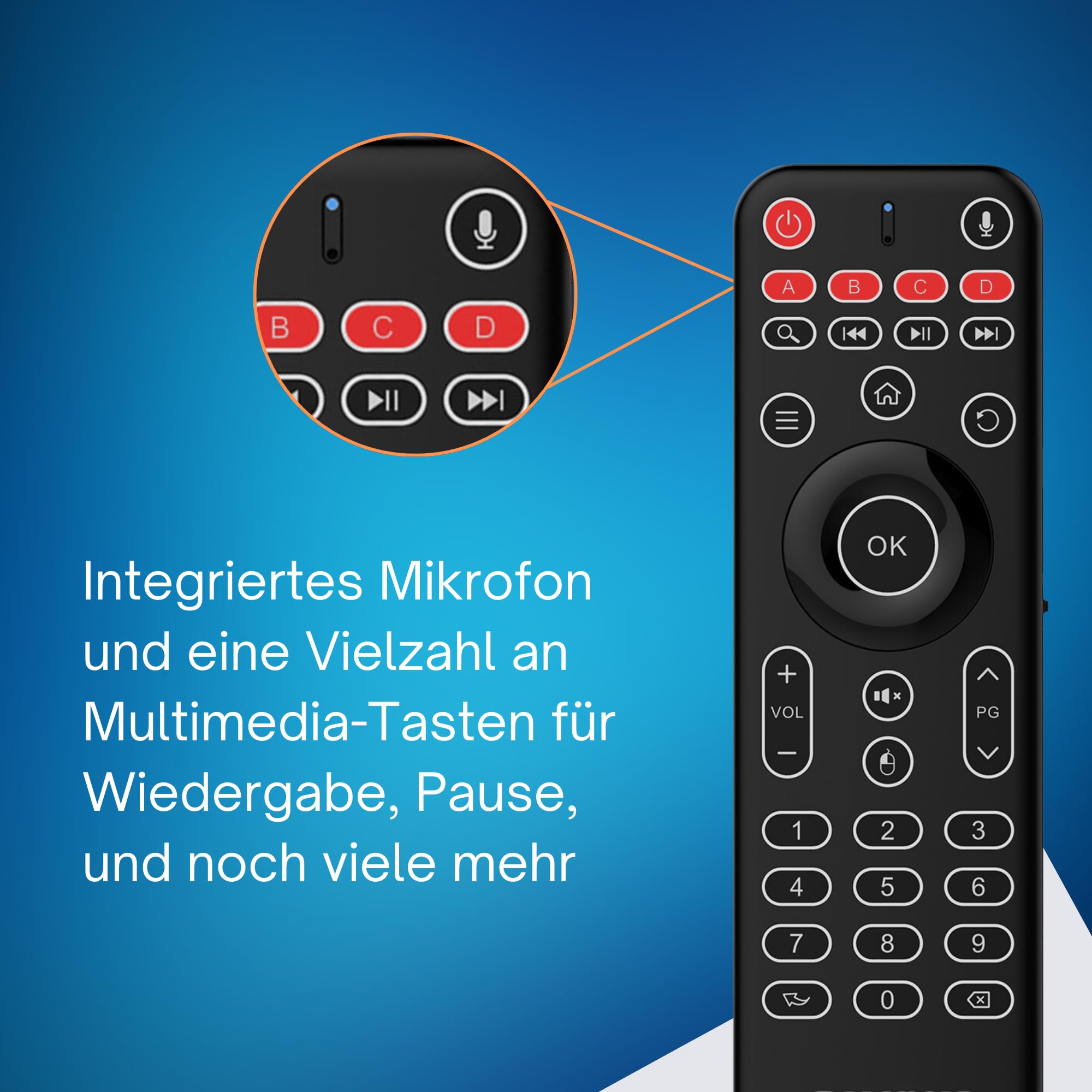 Orbsmart AM-1 Pro Airmouse Tastatur QWERTZ, Mini PC & TV Box Fernbedienung | LED-Hintergrundbeleuchtung & wiederaufladbarer Akku. Präzise Steuerung per Gyro-Sensor & Mikrofon. Inklusive IR-Lernfunktion