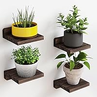 Fixwal 5x5 Inch Small Floating Shelves Set of 4 - Rustic Dark Carbonized Black Wood Wall Shelves for Bedroom, Kitchen, Bathroom