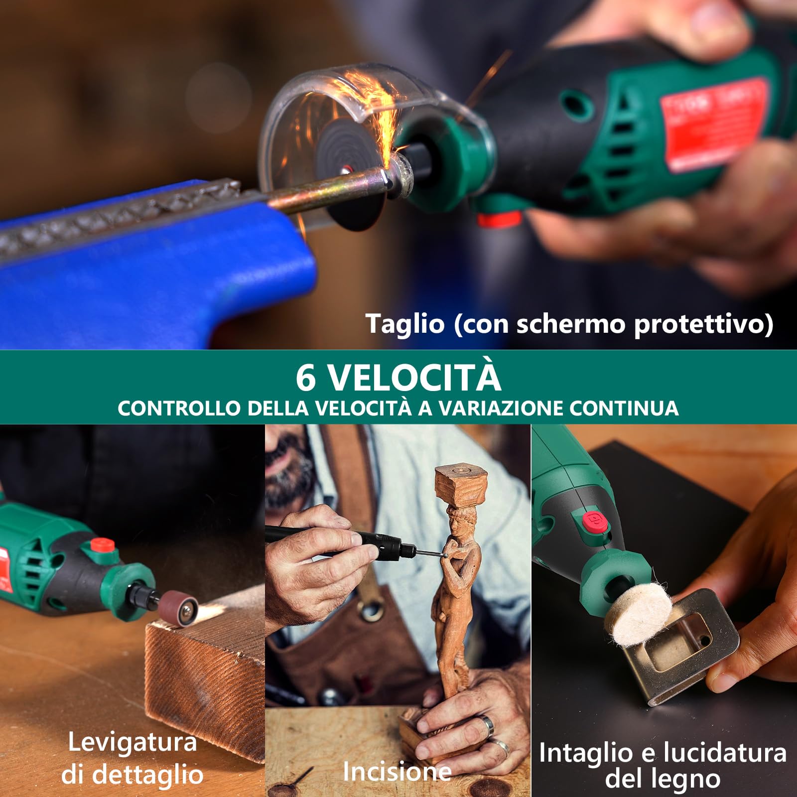 HYCHIKA 170W utensile rotante, kit di utensili rotanti a velocità variabile con albero flessibile, kit di accessori da 173 pezzi e multiutensile da 8000-35000 giri al minuto