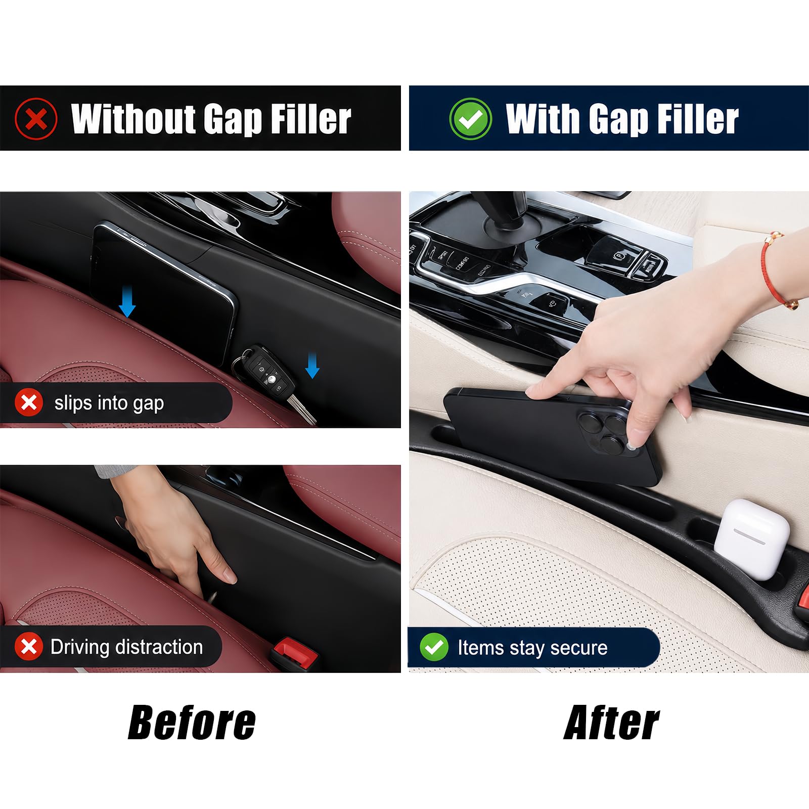 MTABCTY Car Seat Gap Filler Organizer 2 PCS Black Universal Seat Gap Plug Blocker Anti-Drop Console Catcher Phone Keys Storage for Car Truck SUV Auto Accessories Style2 view 3