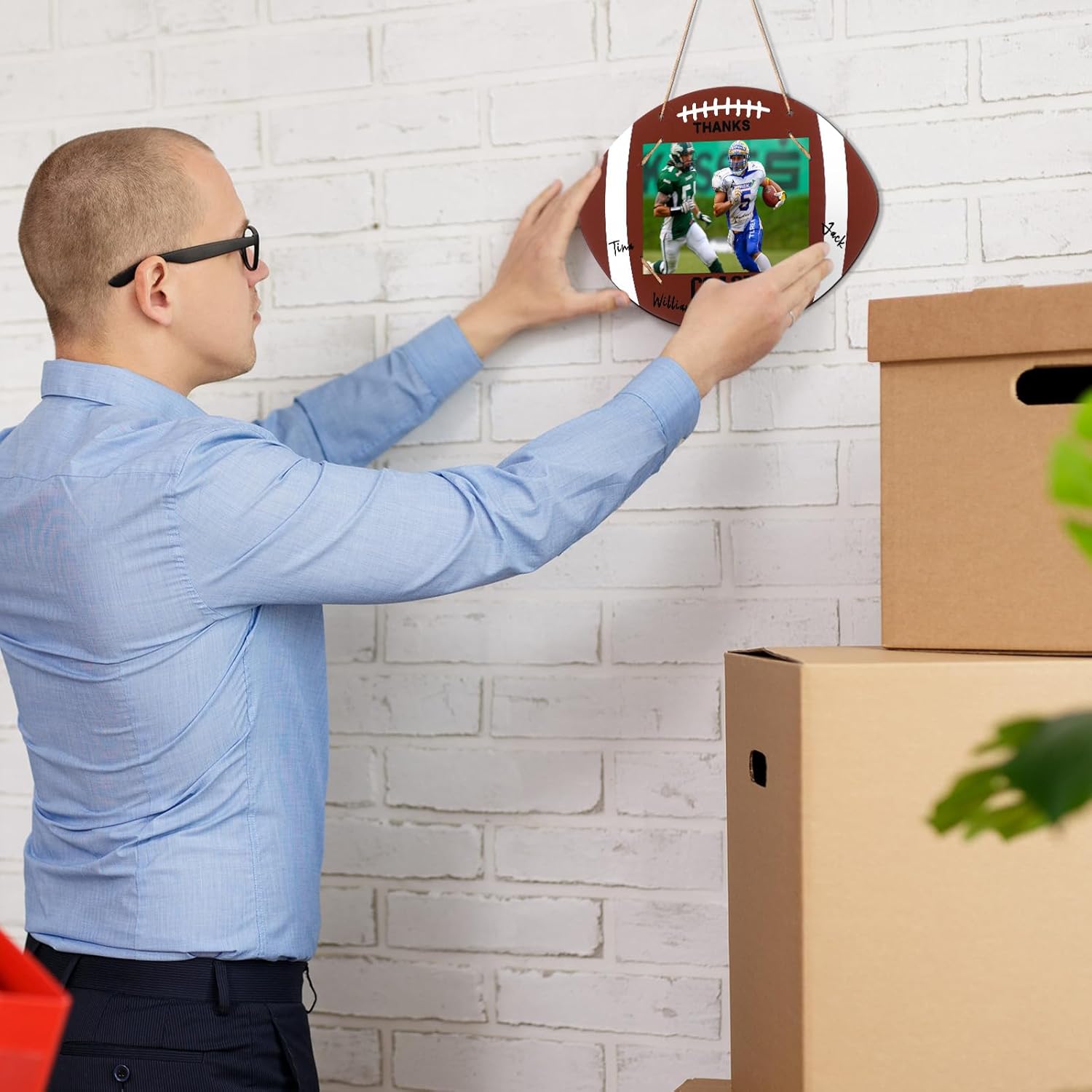 Cinnvoice 4 Set Football Thanks Coach Picture Frames with Signature Pens Fits 4 x 6 Inches Photos Wooden Picture Frame Thanks Football Coach Gift from Team Coaches Appreciation Home Plate Plaque