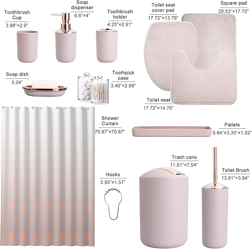 Miniatura 5 de Juego de accesorios de baño completo de 6 piezas (juego completo beige+cortina+alfombras)