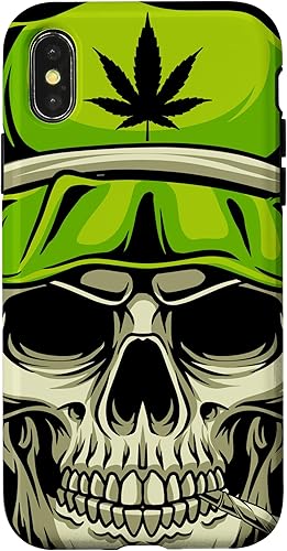 Miniatura 4 de iPhone 14 Pro Skull con sombrero ilustración - Hoja de cannabis Weed THC CBD Case