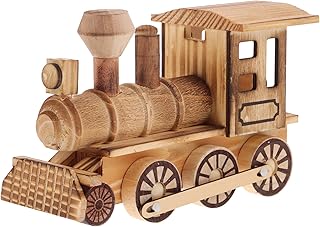 Tofficu Wooden Train Locomotive Ornament Vintage Steam Train Figurine for Boys Room Decor Retro Wood Collectible 7.28 X 4.92 X 2.95 Inches